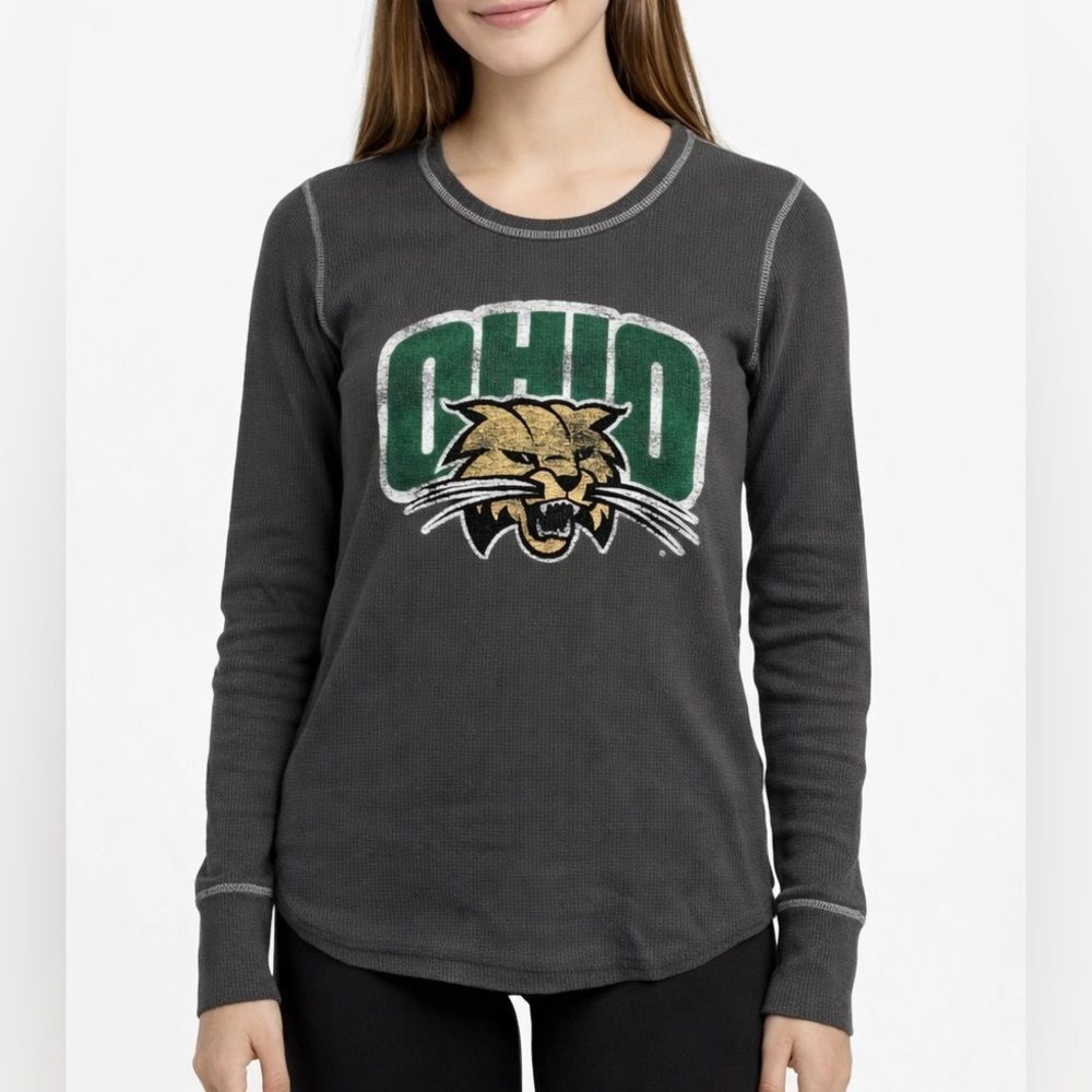 Ohio University Gray Fitted Waffle Knit Long Sleeve Shirt Women’s Size S